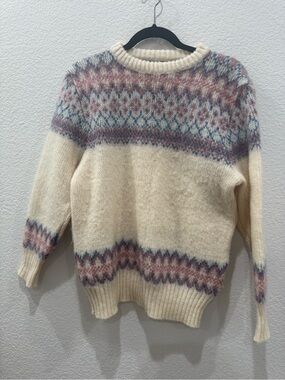 Vintage 80s Viking Iceland Wool Sweater S Fair Isle Nordic Pastel Pullover